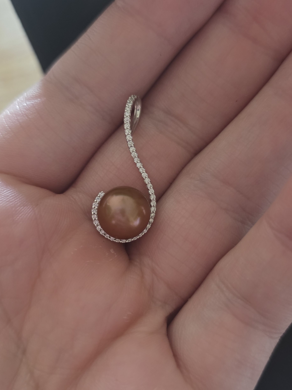Golden Pearl & Diamond Diamond Swirl Pendant In 14k